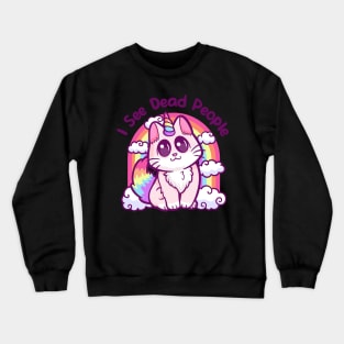 Killer Kitty with a Colorful Twist: Cute Dark Humor Cat Rainbow Death Crewneck Sweatshirt